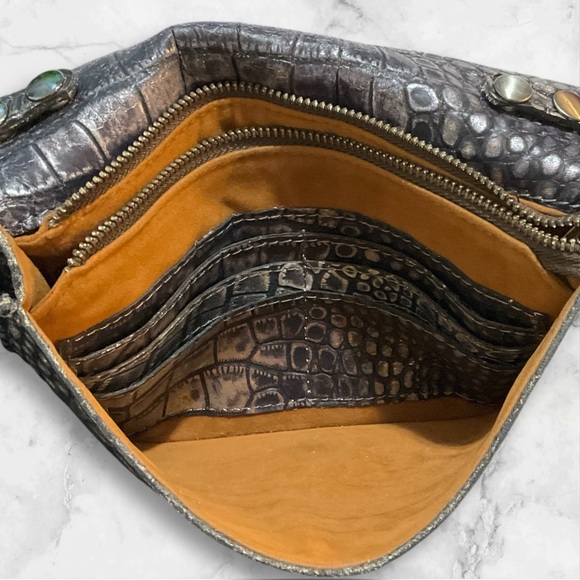 PATRICIA NASH Apricale Leather Convertible Croc Crossbody Purse Black Sliver - Picture 6 of 11